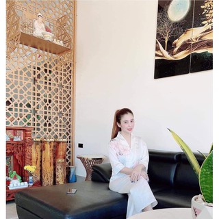 Bộ lụa đi chùa đắp hoa nổi cao cấp