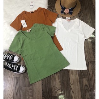 Áo thun cổ tim trơn thun borip