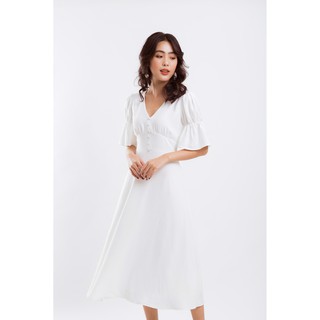 Đầm cổ v xếp li ngực