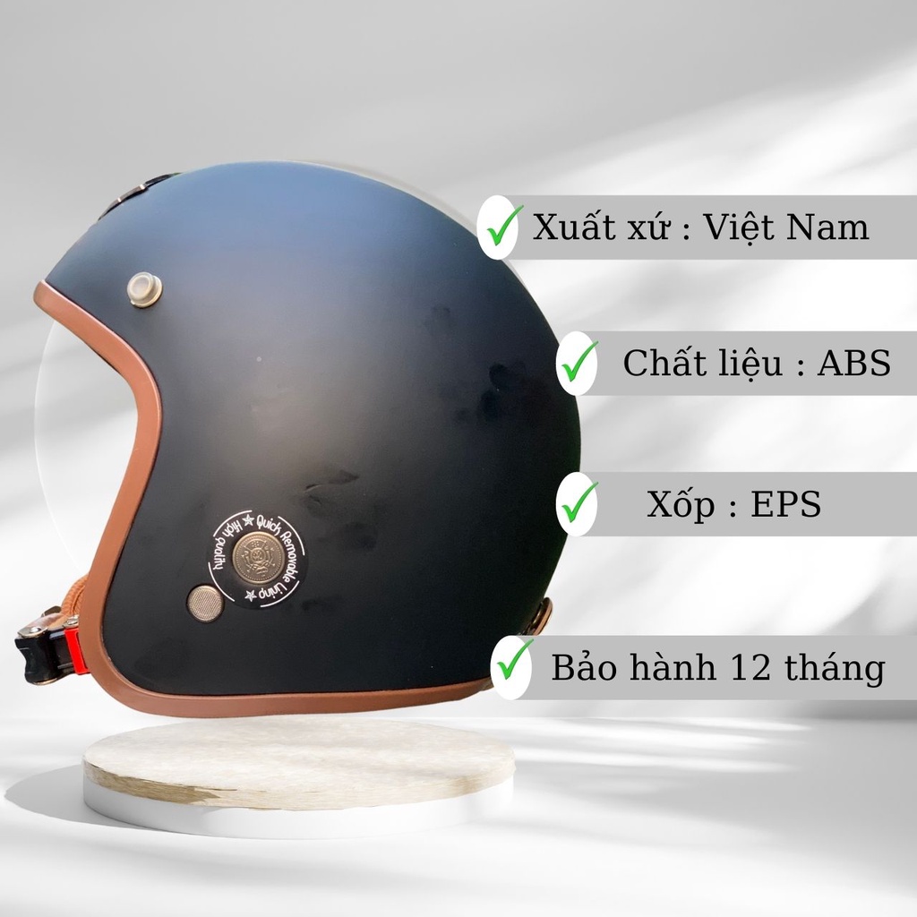 Mũ 3/4 đầu đi phượt Napoli SH1 loại cao cấp rong nâu Freesize 55-58 cm - Nón bảo hiểm 3/4 đầu bảo hành 12 tháng