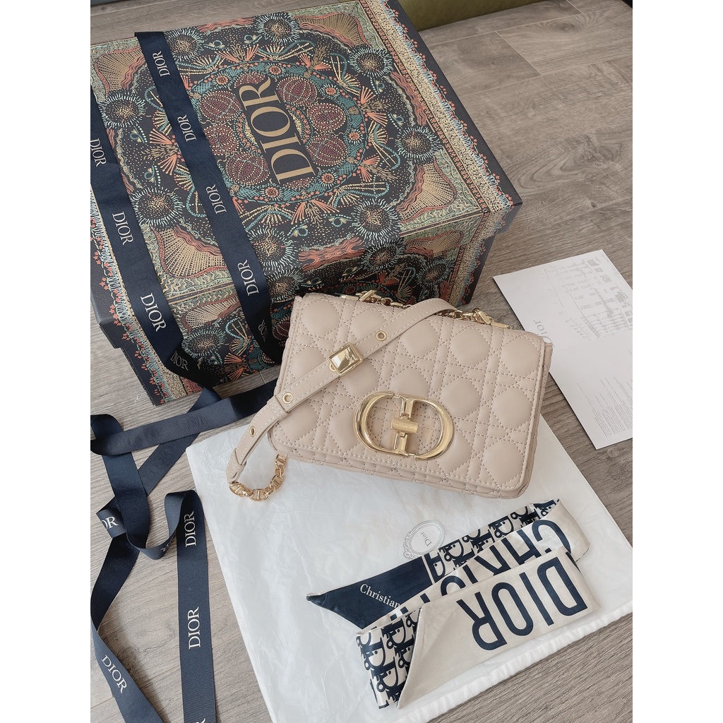Túi Dior caro super small size 22CM - Màu kem