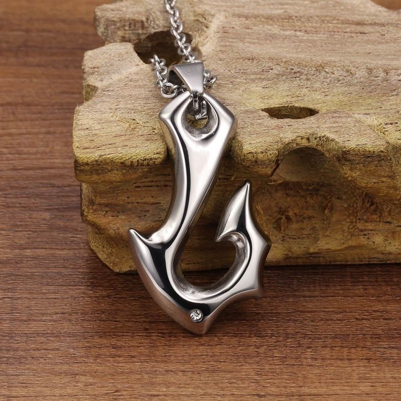 Vòng cổ Mặt Hình Móc Câu Cá Mạ Bạc Đính Đá Zircon Thời Trang Cho Nam