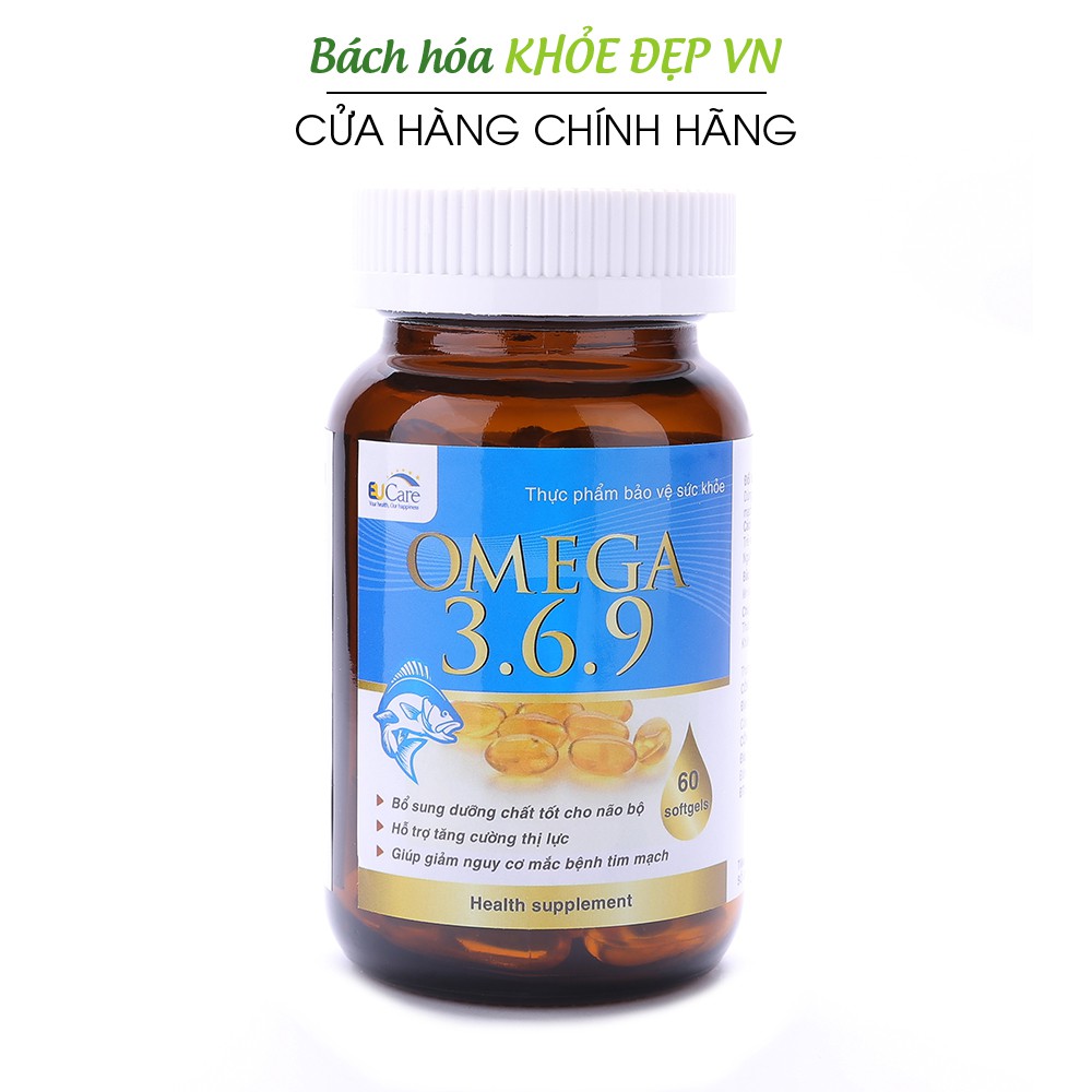 Viên dầu cá Omega 369 EUCARE bổ não, sáng mắt, khỏe tim mạch - Hộp 60 viên [Omega 369 EUcare]