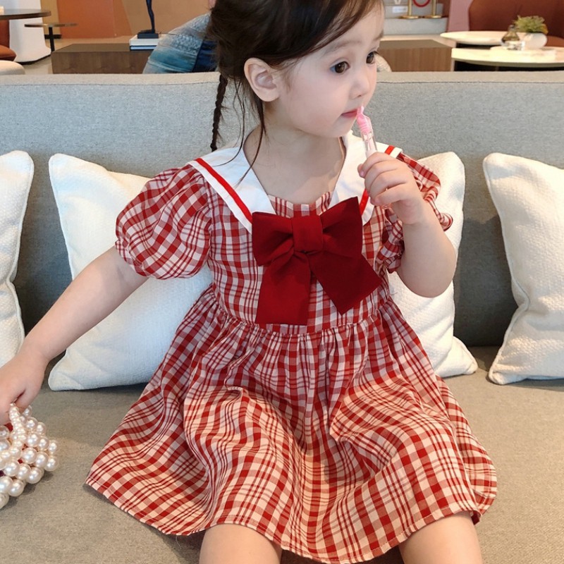 Đầm kẻ sọc phối nơ xinh xắn cho bé gái