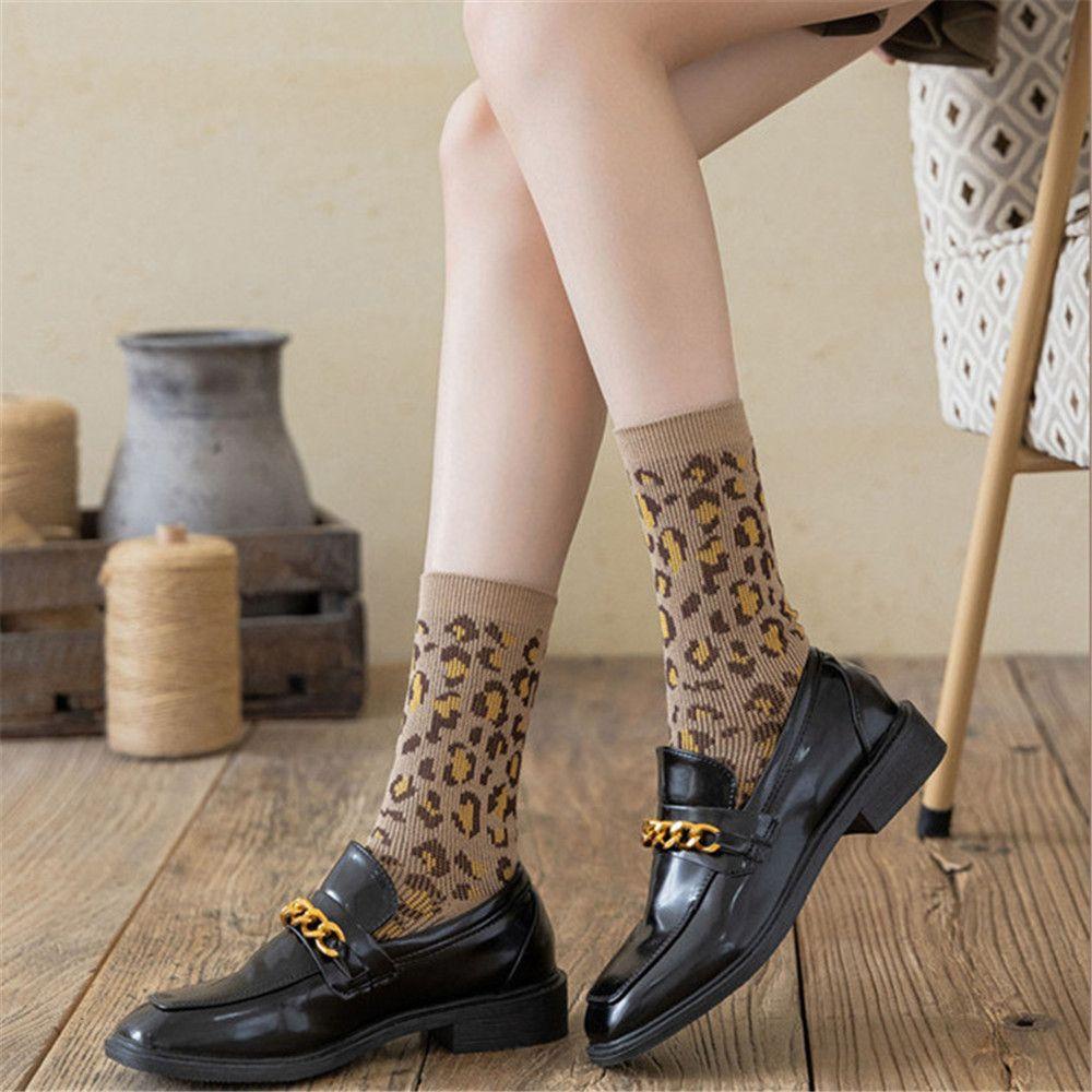 Vớ Cotton Thoải Mái In Họa Tiết Da Báo Kiểu Anh Cổ Điển Cho Nữ