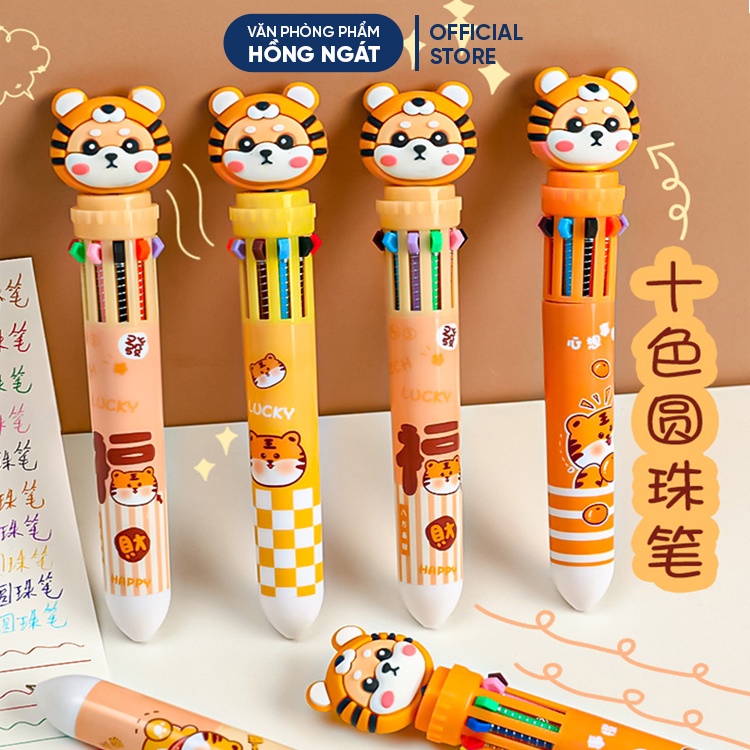 Bút bi cute hình con hổ, bút bi nhiều màu dễ thương 10 màu nhiều ngòi đồ dùng học tập văn phòng phẩm B40