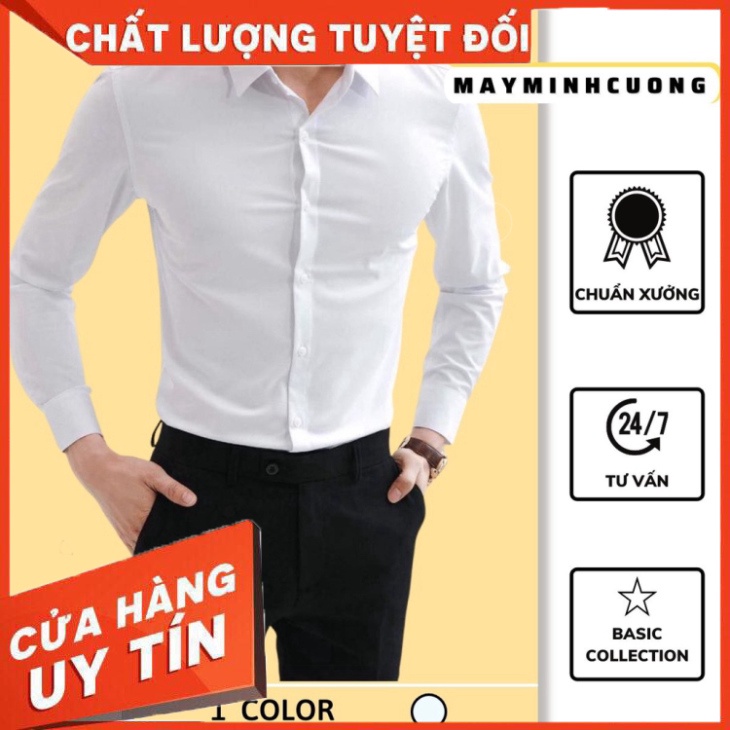 Áo sơ mi trắng nam nữ Hàn Quốc, sơ mi lụa đẹp cao cấp mặc công sở - SML - Hàng nhập khẩu