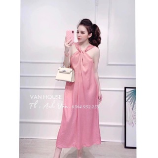 Vp01 váy maxi lụa cổ yếm hót hít