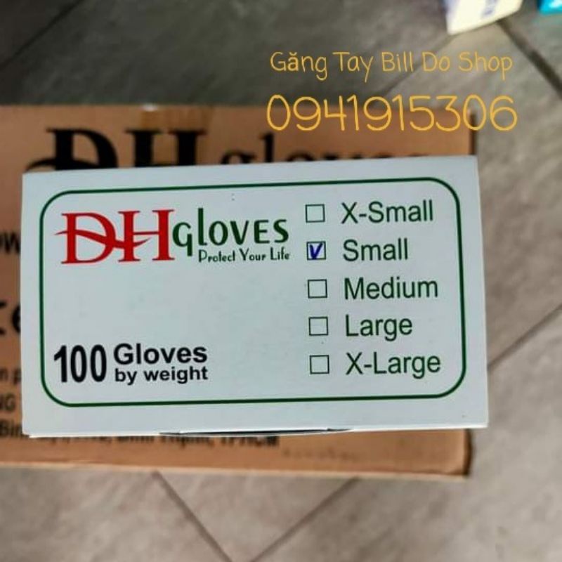 Găng tay cao su y tế có bột DH Gloves găng tay latex cao su thiên nhiên dùng trong spa thẩm mỹ, nha khoa, phun xăm