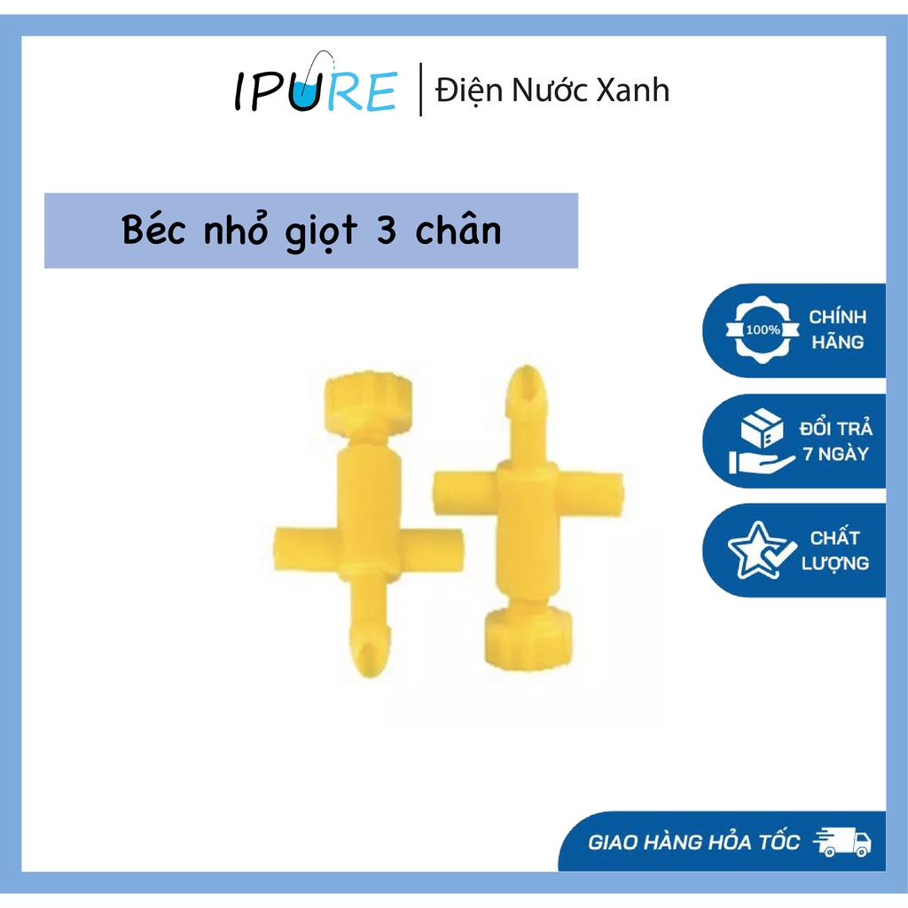 Béc Nhỏ Giọt 3 Chân Màu Vàng BB-2G 0-8L/h tưới cắm ống 16mm hai bên sử dụng ống 4.5x7