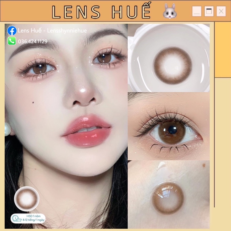 (HÀNG CÓ CẬN)✨Lens kính áp tròng màu nâu BROWN tây nhẹ giãn nhỏ tone Hàn Quốc - Lens Huế 🐰NA