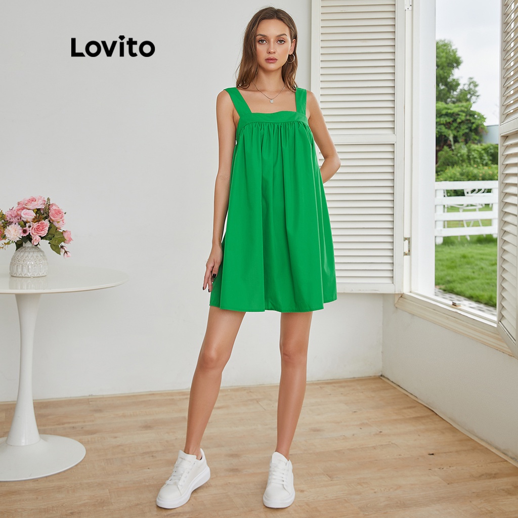 113XJ Lovito Đầm có dây kéo trơn đơn giản L24AD015