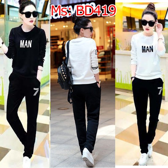 Bộ đồ thể thao quần dài họa tiết chữ thêu MAN