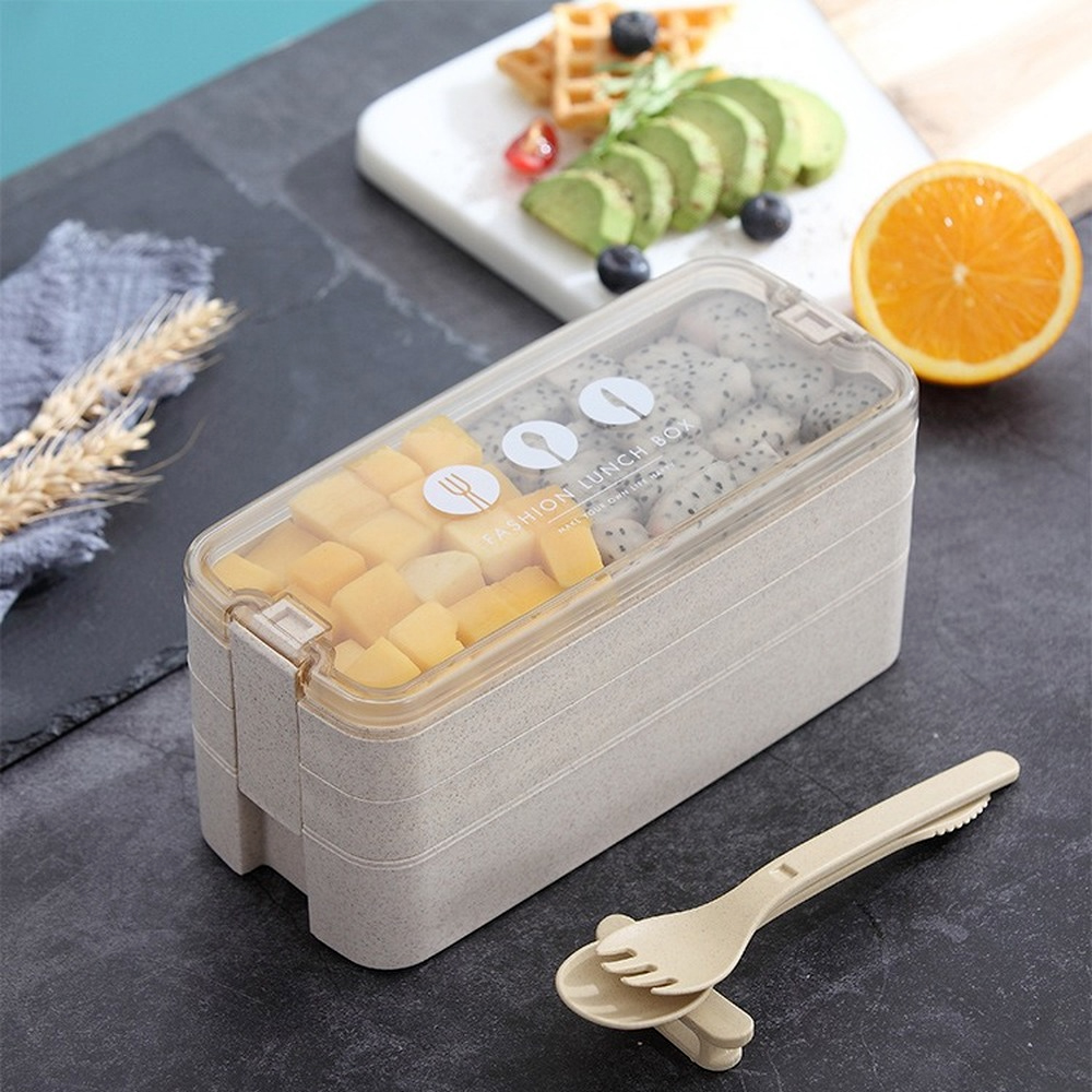 Hộp cơm ONUOBAO nhiều lớp đóng kín bằng nhựa PP rơm lúa mì 800ml/ 1000ml dùng được trong lò vi sóng