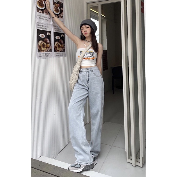 Quần jean, quan dáng baggy suông ống rộng nữ LOVE WEAR