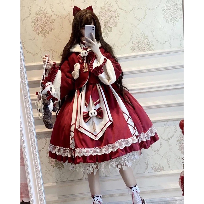 Đầm OP lolita váy babydoll đỏ ( sẵn