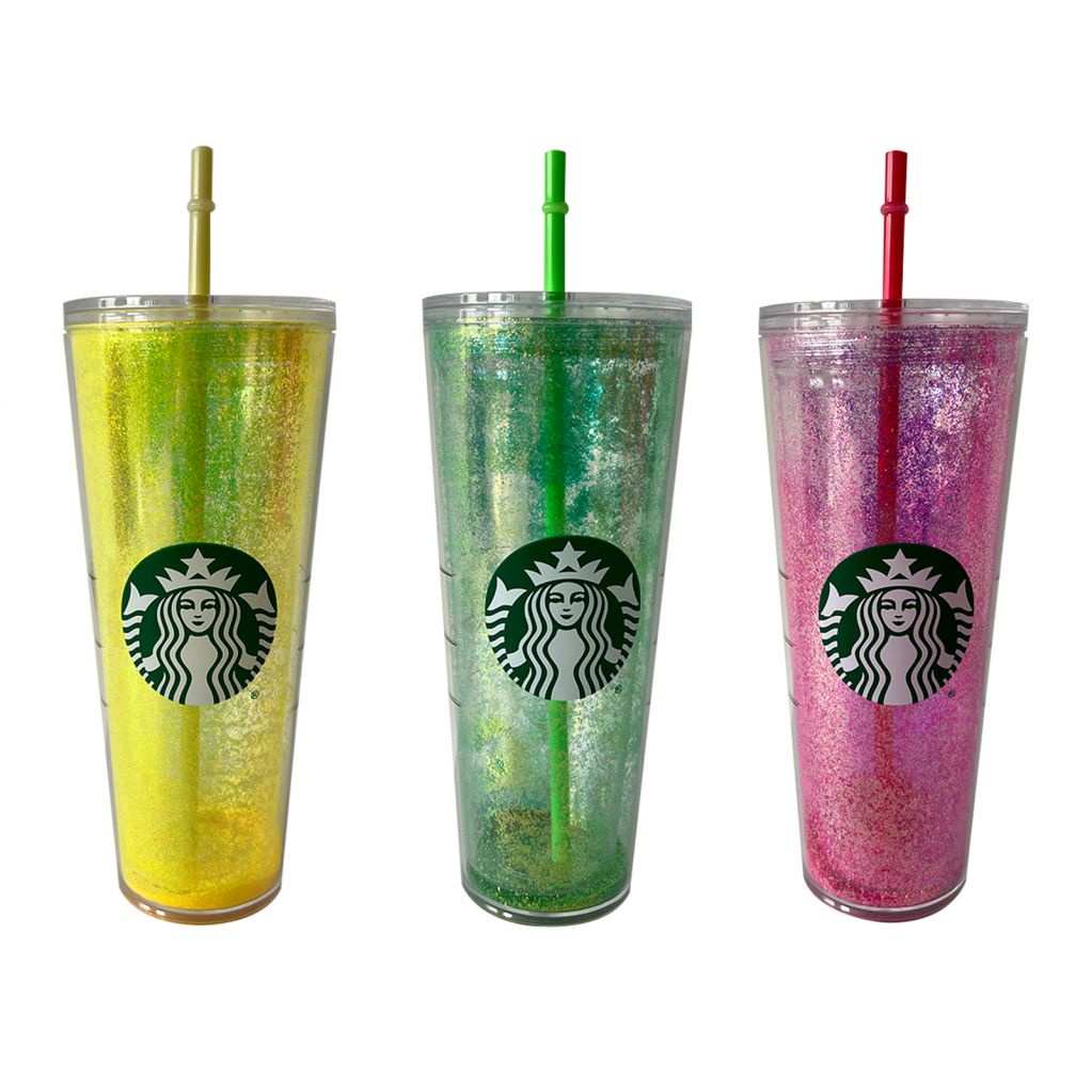 Cốc hai lớp Starbucks lấp lánh kim tuyến laser có hống hút 710ml/473ml