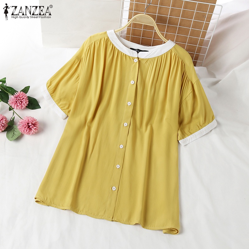 Áo sơ mi Zanzea tay ngắn cổ tròn thời trang dành cho nữ