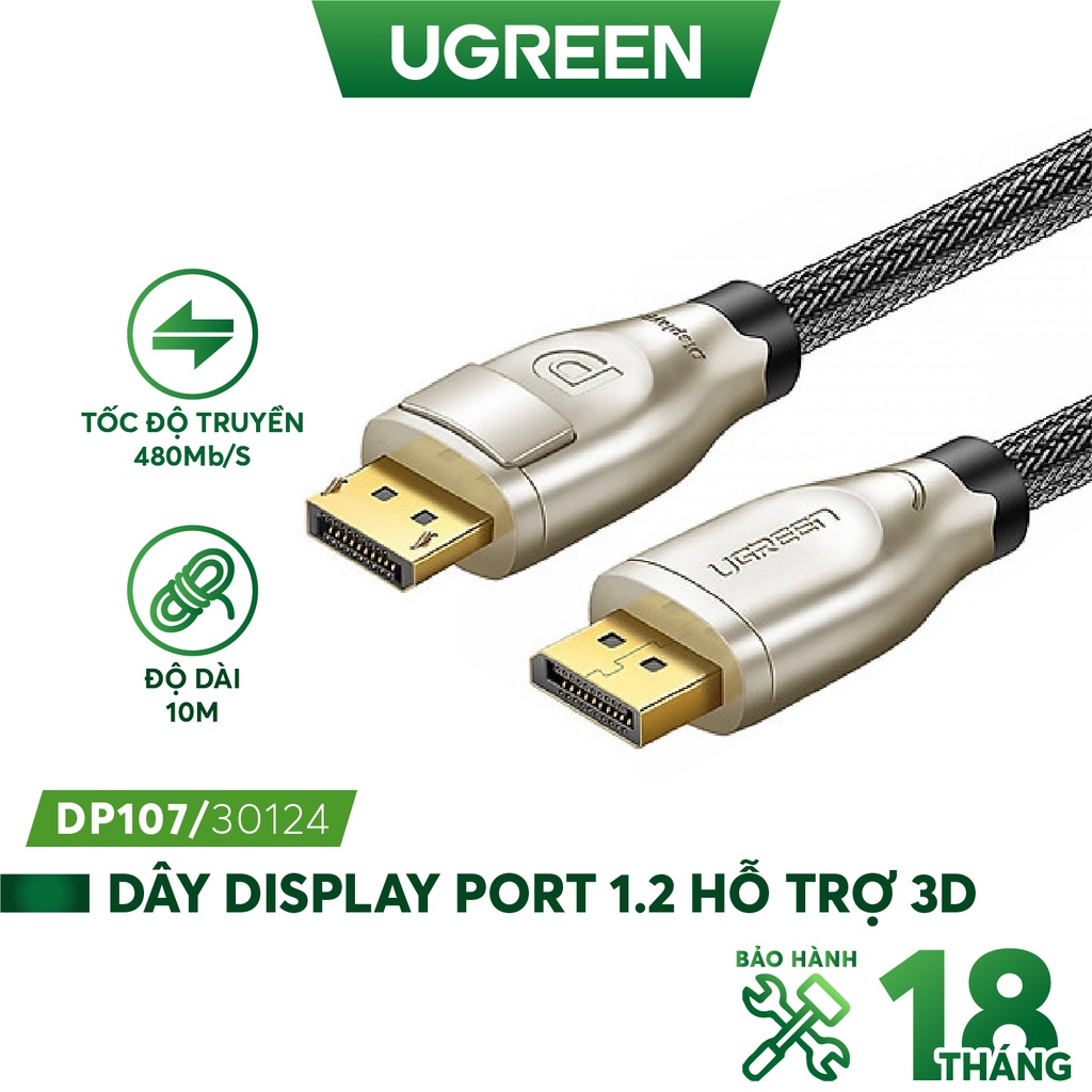 Dây cáp DisplayPort 1.2 hỗ trợ 3D 4K*2K 60Hz UGREEN DP107