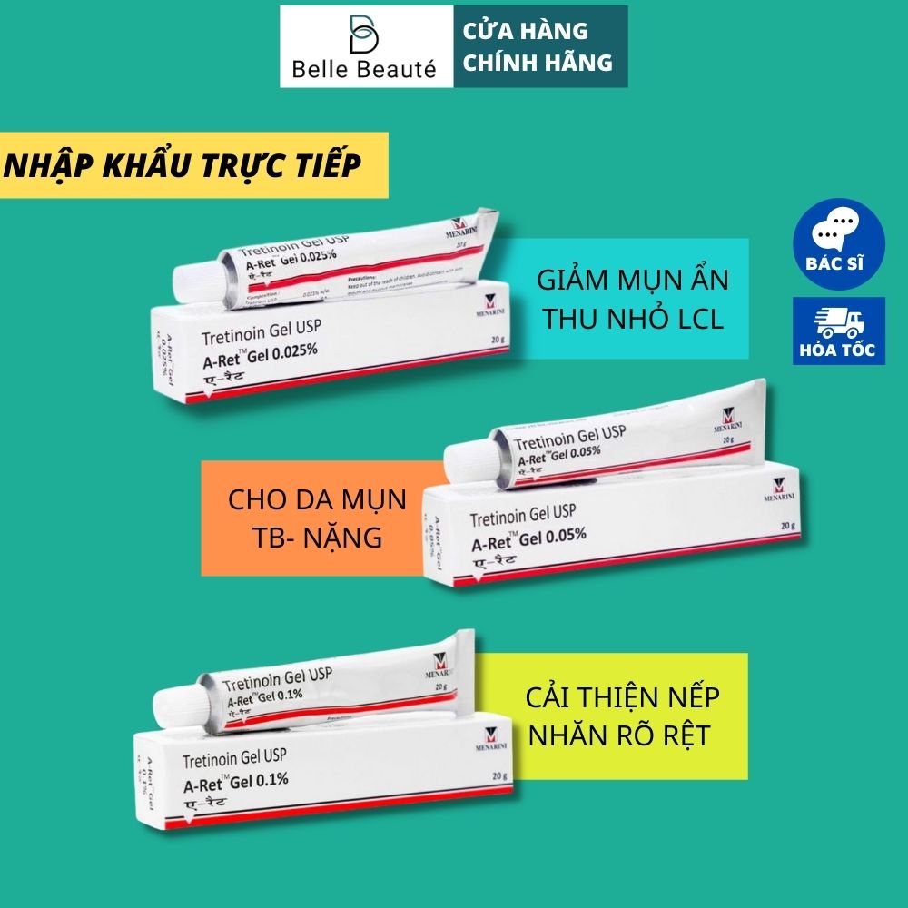 Aret Tretinoin Ấn Độ - Gel Giảm Mụn, Giảm Thâm 0,025%/0,05%/0,1% 20g | NHẬP KHẨU CHÍNH HÃNG