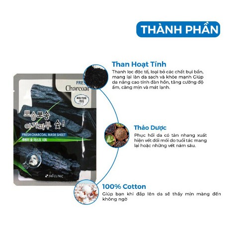 Mặt nạ giấy dưỡng trắng da giảm mụn thải độc chiết xuất than hoạt tính 3W Clinic Hàn Quốc 23ml