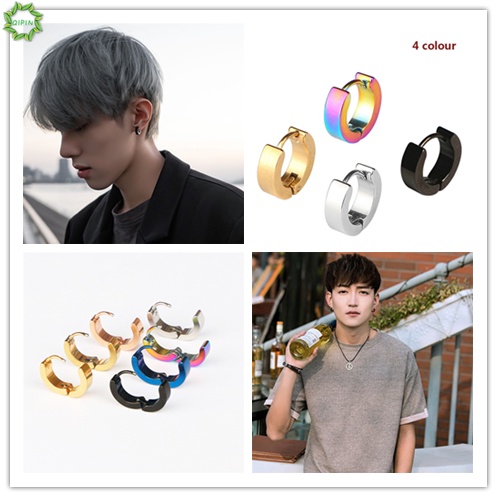 Khuyên tai tròn bằng thép titan phong cách hip hop cổ điển thời trang dành cho nam