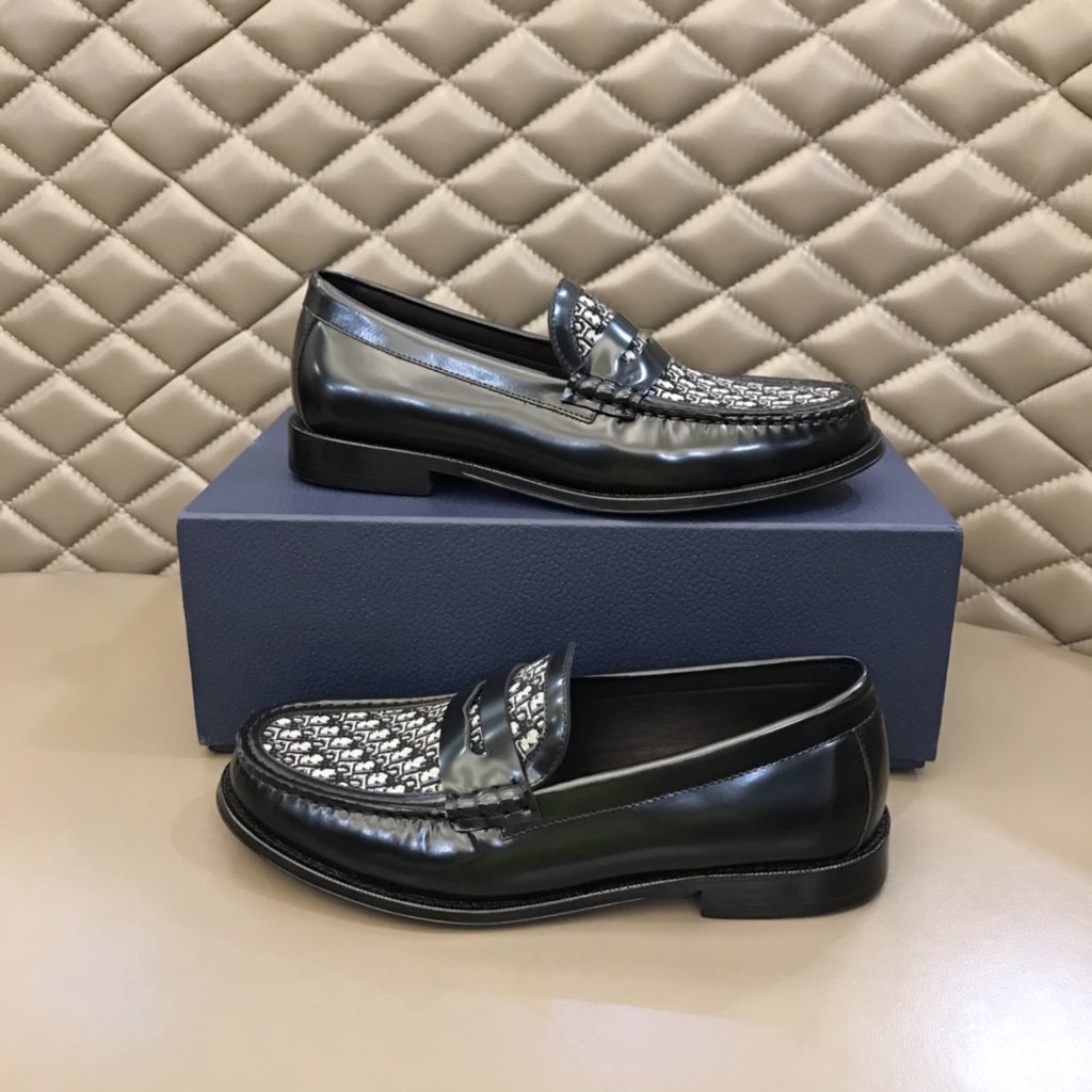 Giày lười nam da thật cao cấp DIOR CD kiểu dáng sang trọng với họa tiết thương hiệu nổi bật