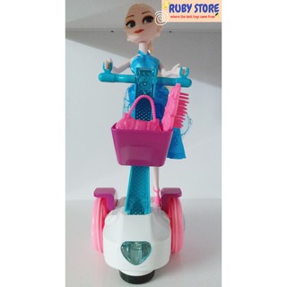Búp bê nữ hoàng elsa và scooter tự chạy có đèn led 3d và nhạc tiếng anh ngắn dùng pin