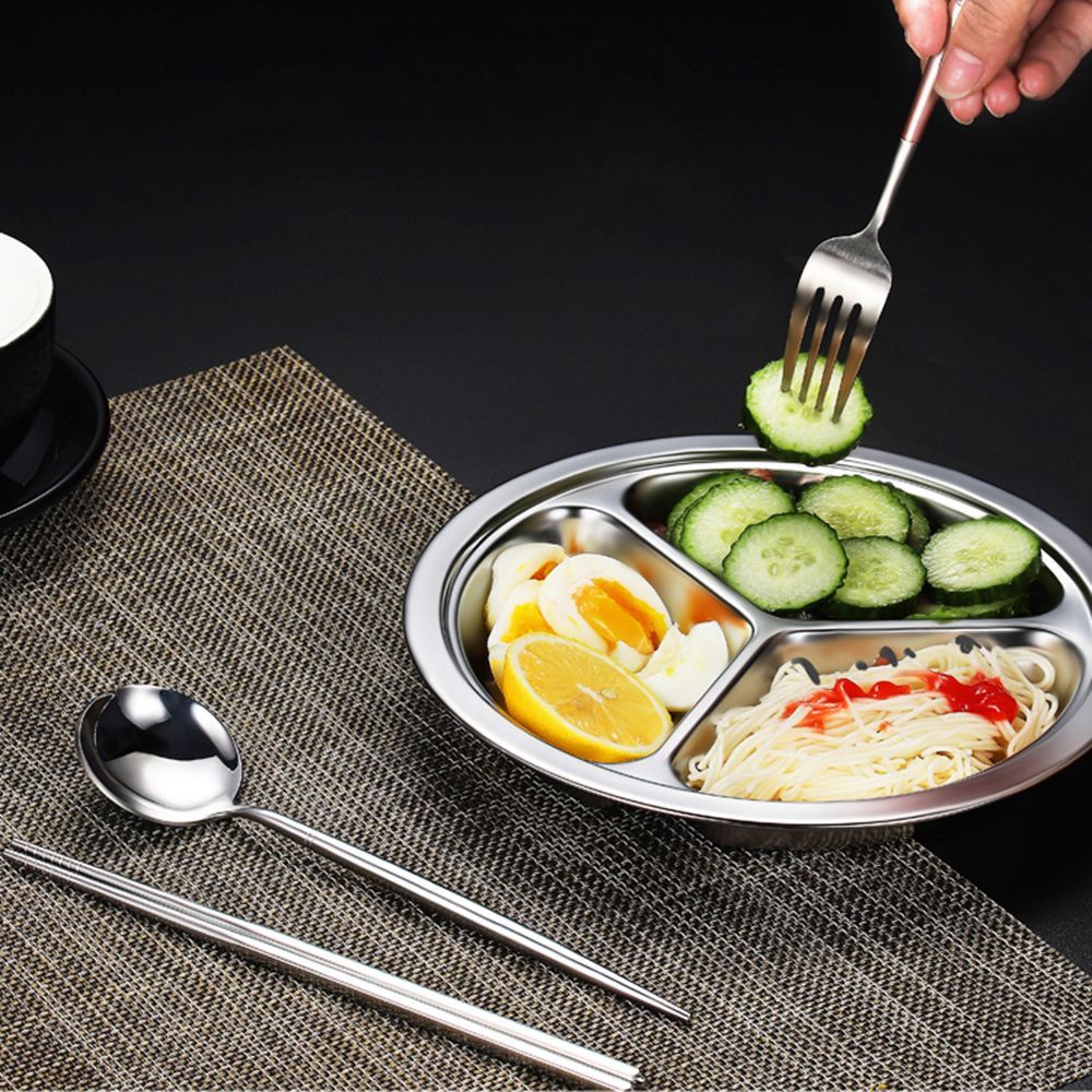 Khay Đựng Thức Ăn 3 Ngăn Bằng Thép Không Gỉ Hình Tròn Đường Kính Malcolm