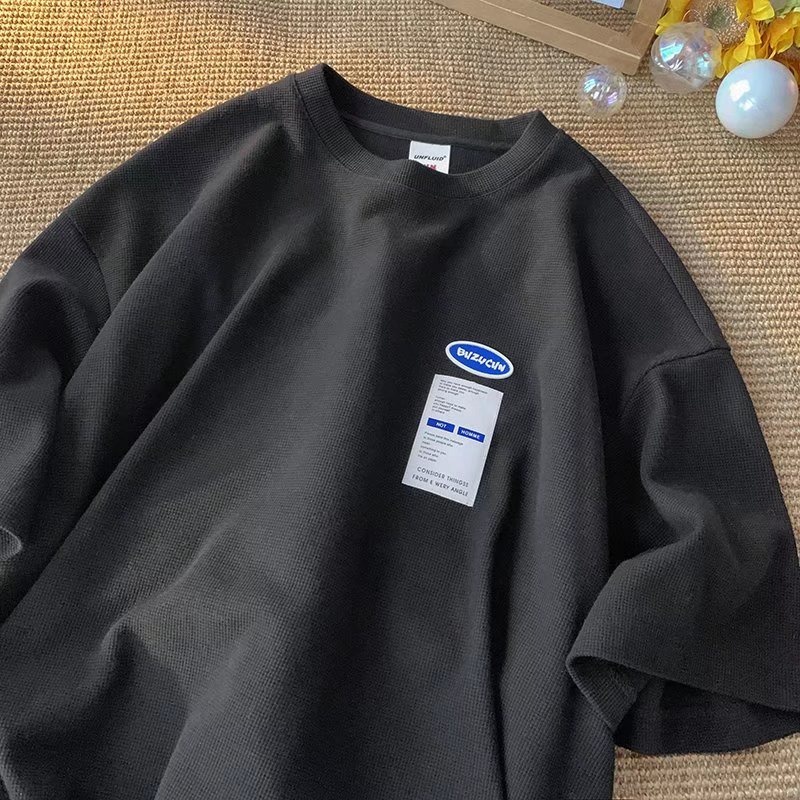 Áo Thun Oversized Vải Waffle [M-3XL] Thời Trang Đường Phố Cho Nam