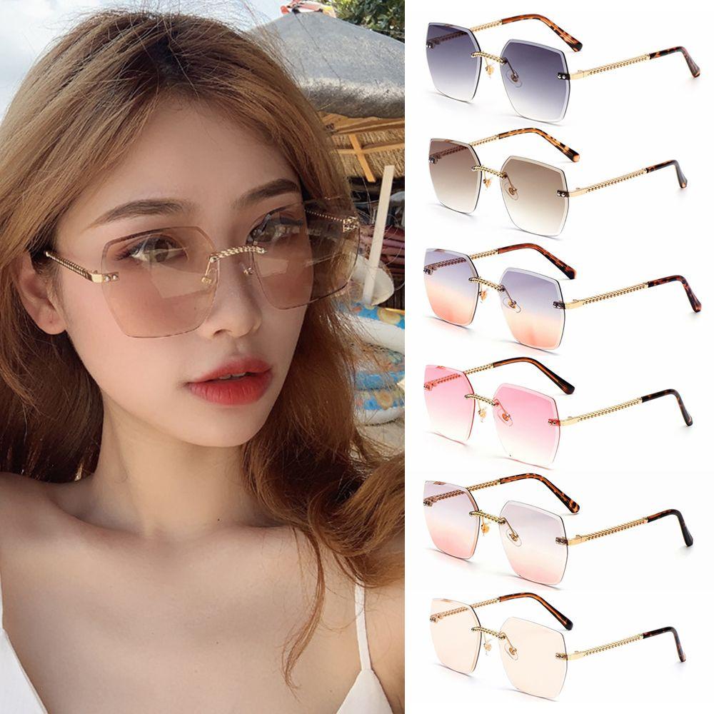 HS Kính Mát Thời Trang Tròng Vuông Không Viền Chống Tia UV400