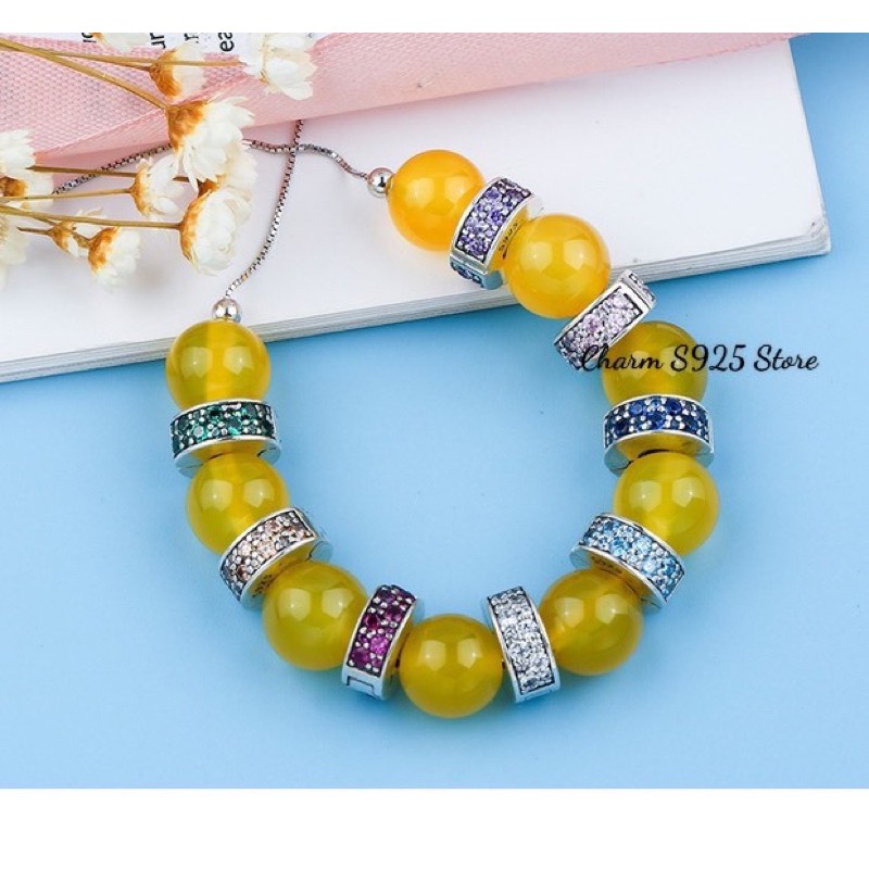 charm pan khoá chặn đá trắng bạc s925