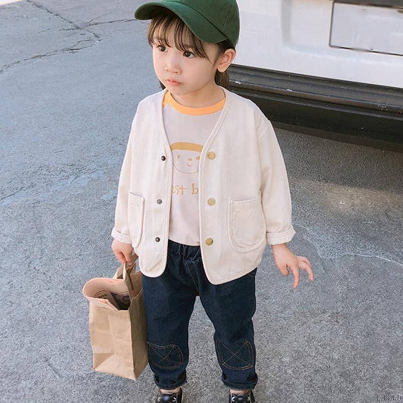 1-6Y Baby Boys Girls Jacket &amp; Coat Denim V-neck Fashion Loose Simple Wild With Pockets