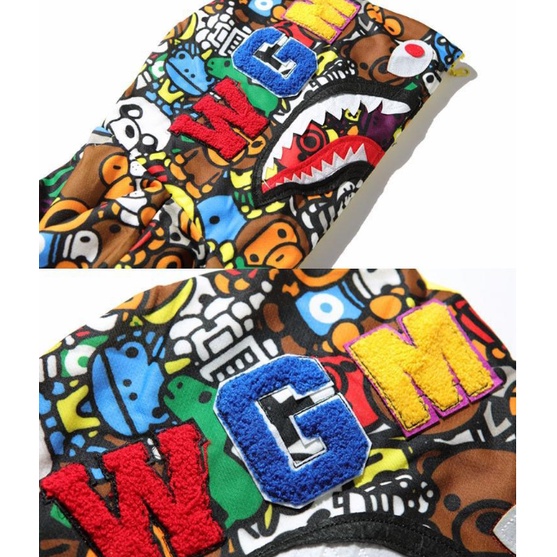 BAPE Mới Áo Khoác Hoodie Họa Tiết Rằn Ri Phối Cá Tính