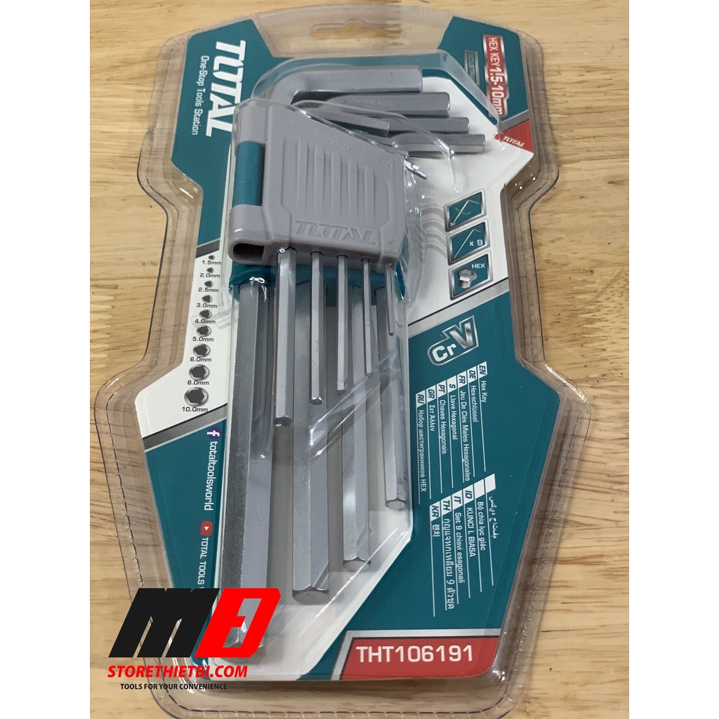 Bộ lục giác đầu bằng 9 chi tiết hệ mét Total THT106191 1.5-10mm