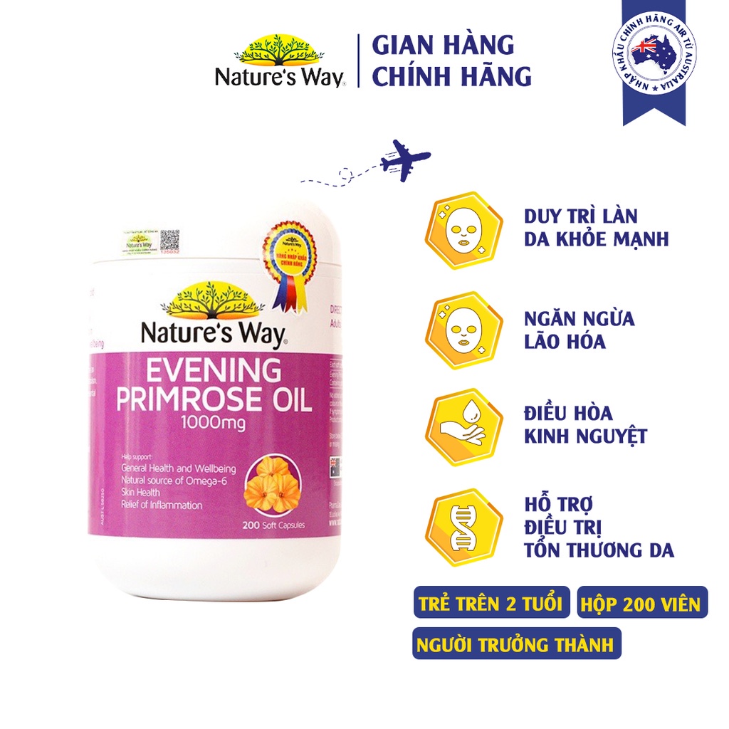 Viên Uống Hỗ Trợ Cân Bằng Nội Tiết Tố Nữ Nature's Way Evening Primrose Oil 200 Viên - Date mới