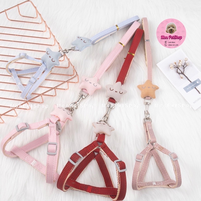 [Có sẵn] Xích dắt kèm yếm ngực hình gấu, ngôi sao cute