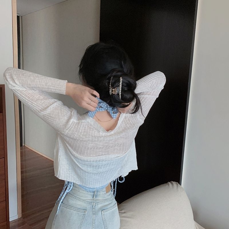 Áo Khoác Cardigan Lụa Lạnh Mỏng Tay Dài Màu Trắng Chống Nắng Thời Trang Xuân Hè Cho Nữ