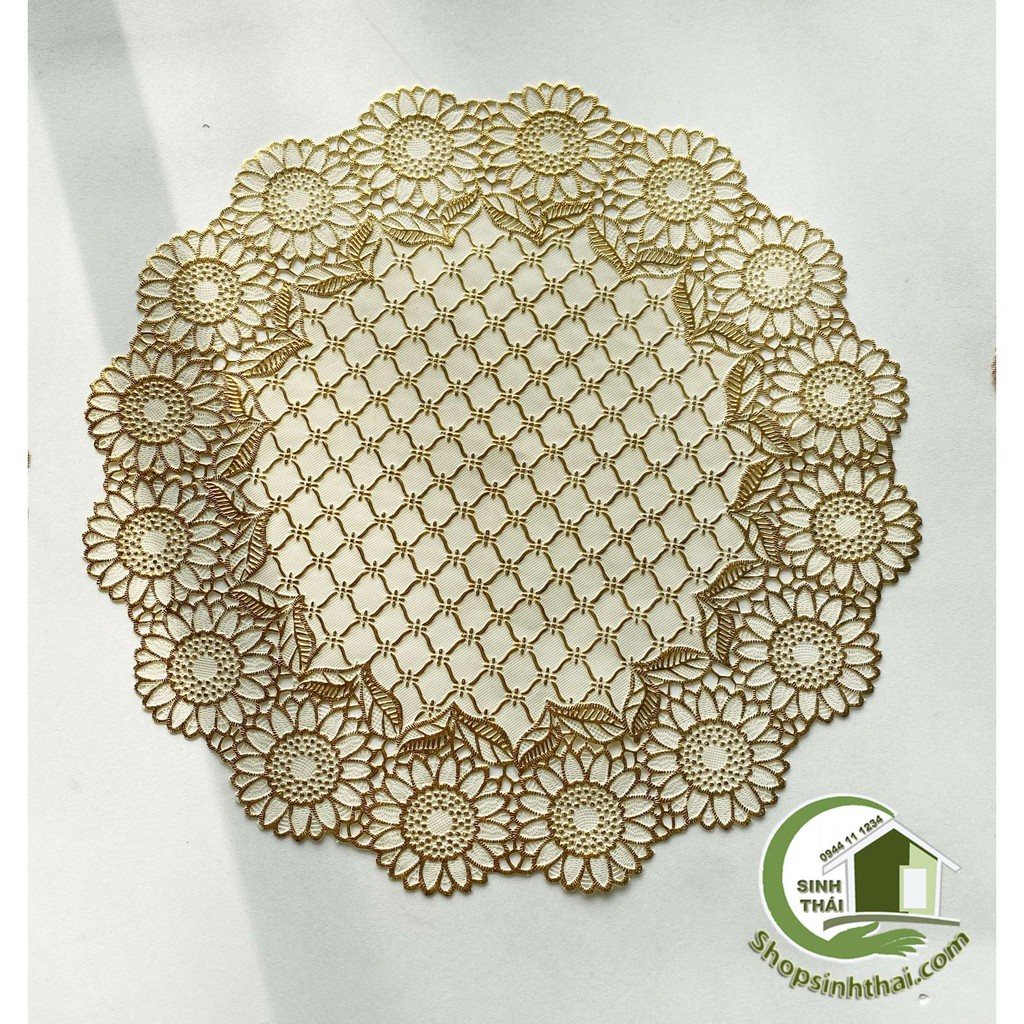 Tấm lót lọ bình hoa hình TRÒN VÀNG VỪA 30cm - lót bình trà, lót ly, lót trang trí chén dĩa, bằng nhựa, ren hoa