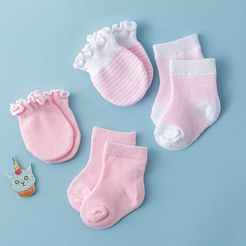 Bộ 4 Đôi Găng Tay Cotton Thoáng Khí Chống Trầy Xước Cho Bé Sơ Sinh