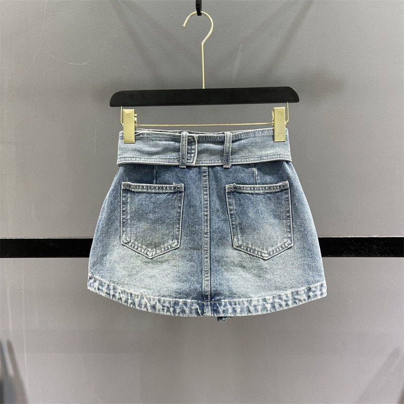 JSC Jiashucheng Chân Váy Denim Ngắn Dáng Chữ a Ôm Hông Quyến Rũ Phong Cách Mới Chống Lộ Hàng Cho Nữ Hakama