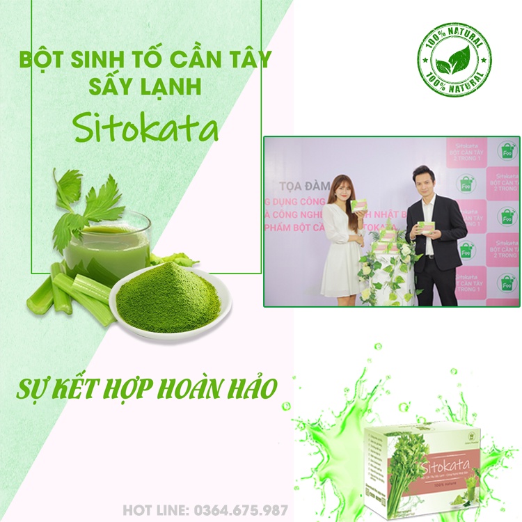 Bột cần tây Sitokata công nghệ sản xuất Nhật Bản hỗ trợ giảm cân | Hộp 20 gói 5gram tặng kèm bình đựng,cuốn cẩm nang