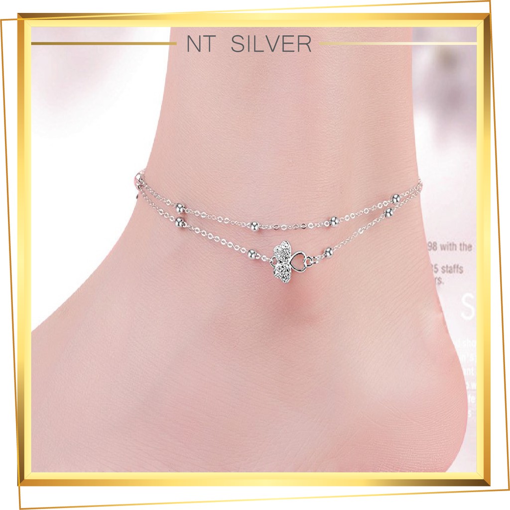 Lắc Chân Bạc Vòng Chân Bạc Ý S925 Mạ Bạch Kim Cao Cấp Hạt Tròn Cỏ May Mắn Cho Bạn Gái - NT Silver
