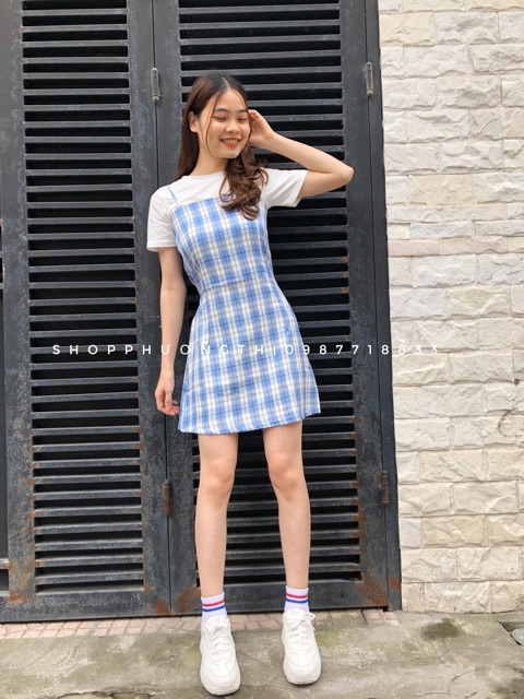 Váy kẻ caro hai dây ulzzang - váy kẻ hai dây caro ( hình shop tự chụp ) | BigBuy360 - bigbuy360.vn