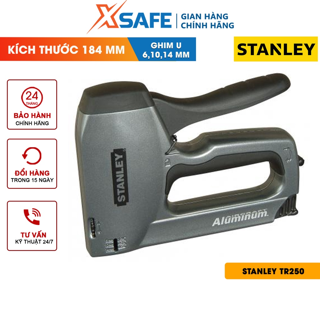 Bấm kim ghim STANLEY TR250 184mm Dập ghim Stanley gọn gàng, chất liệu thép crom cao cấp, khóa tay cầm an toàn