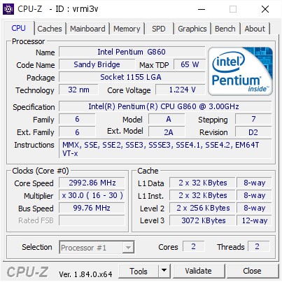 CPU Intel Pentium G860 cũ socket 1155