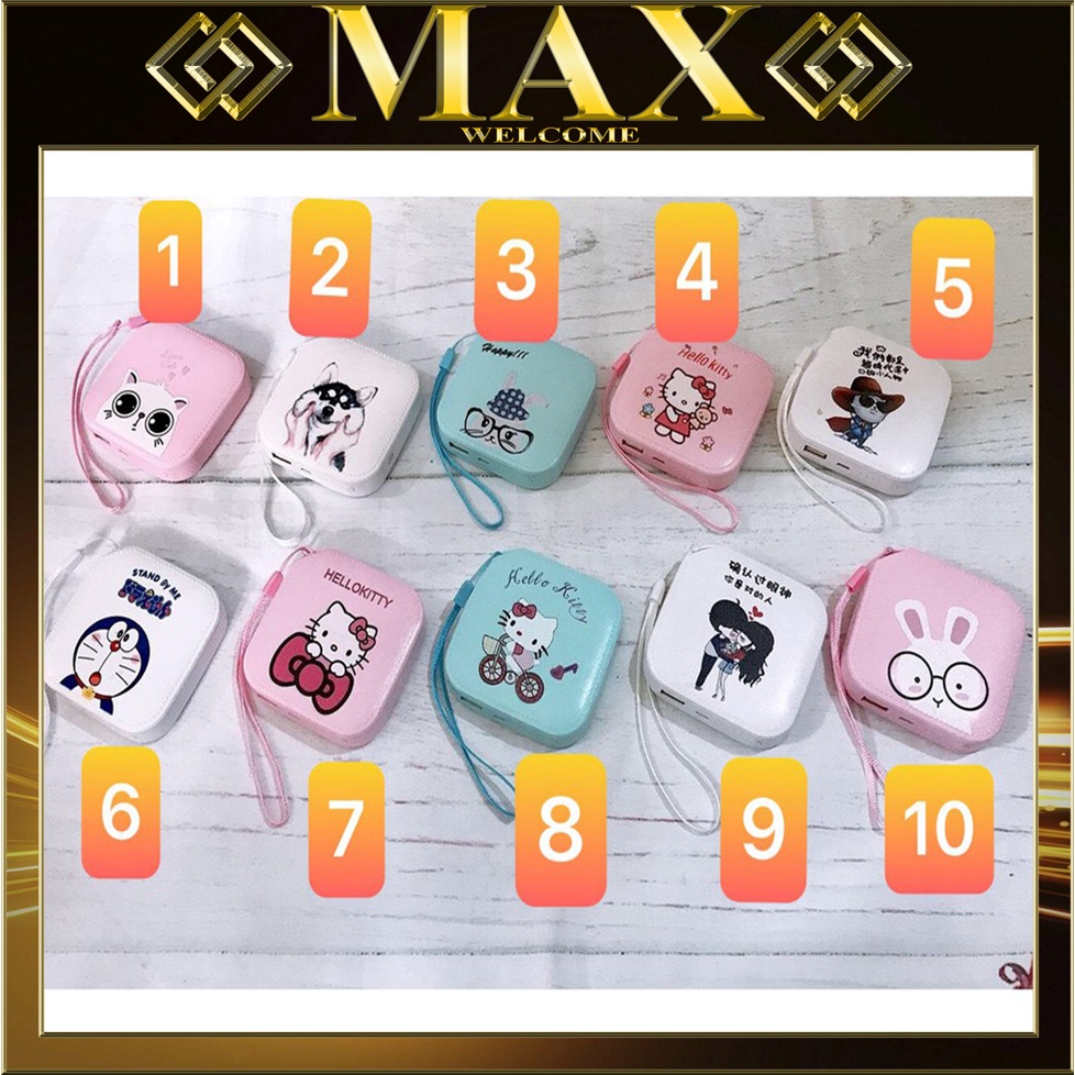 Sạc Dự Phòng Mini Cầm Tay Nhỏ Gọn Hình Doremon Hello Kitty có dây deo cực tiện lợi/Max