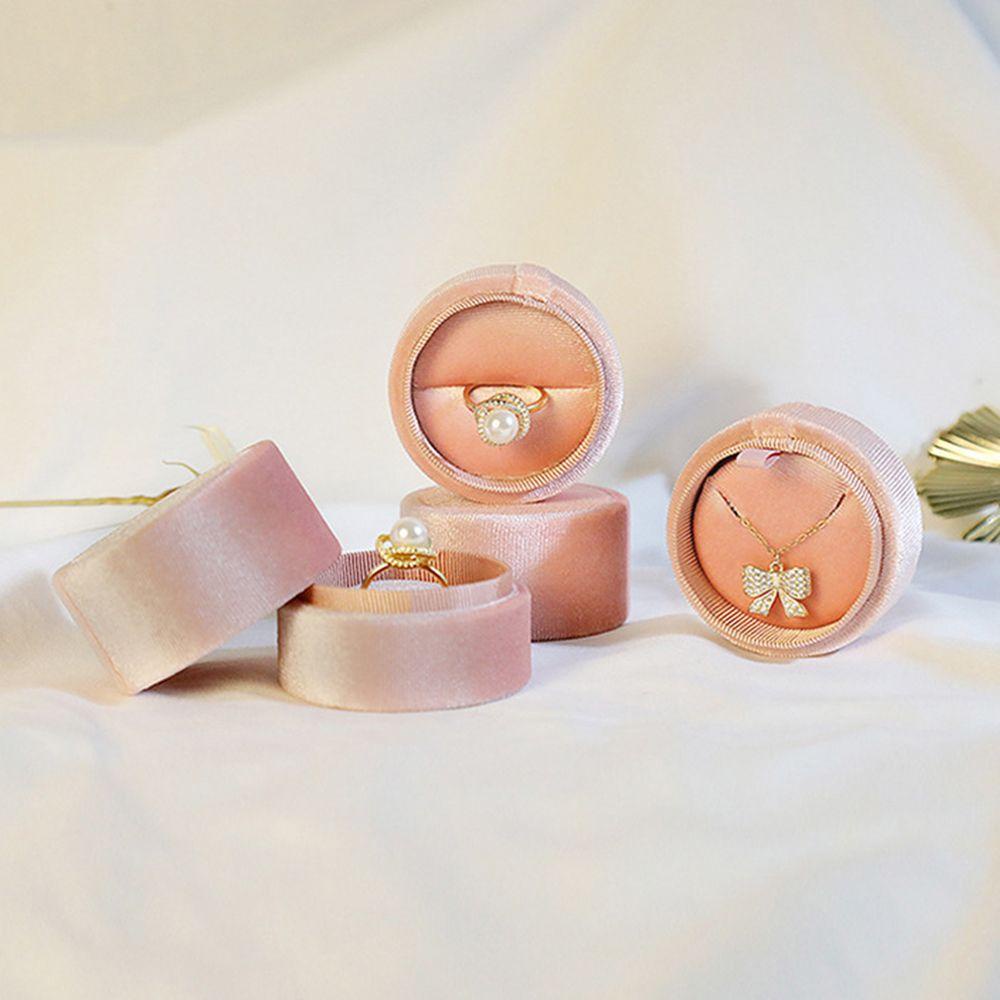 ANEMONE Hộp Đựng Nhẫn Hình Tròn Mini Bằng Nhung Màu Hồng Tinh Tế Ốp