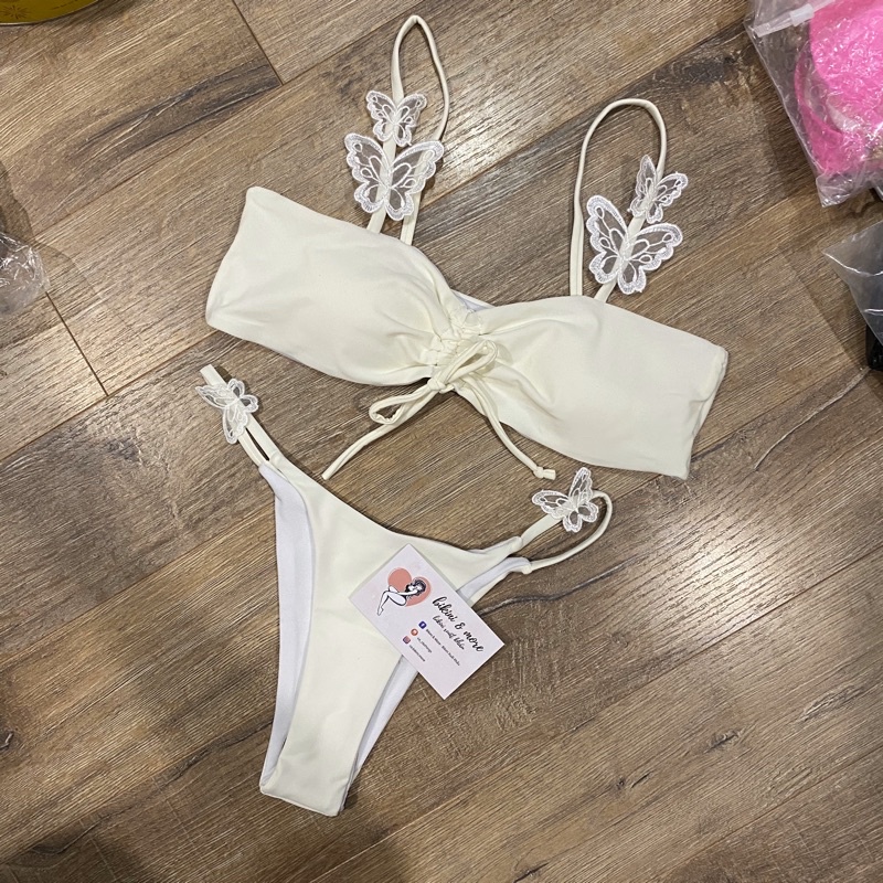 [BKN1368] &lt;ÂU&gt; SET BIKINI TRẮNG RÚT NGỰC HỒ ĐIỆP QUẦN THONG/LỌT KHE