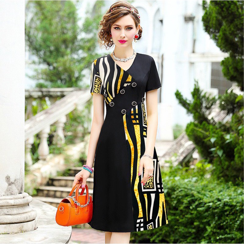 Đầm Trung Niên Sang Trọng Thiết Kế Trẻ Trung Cho Mẹ Dáng Xòe Họa Tiết, Kích Thước BigSize 45~73kg 3337 3330